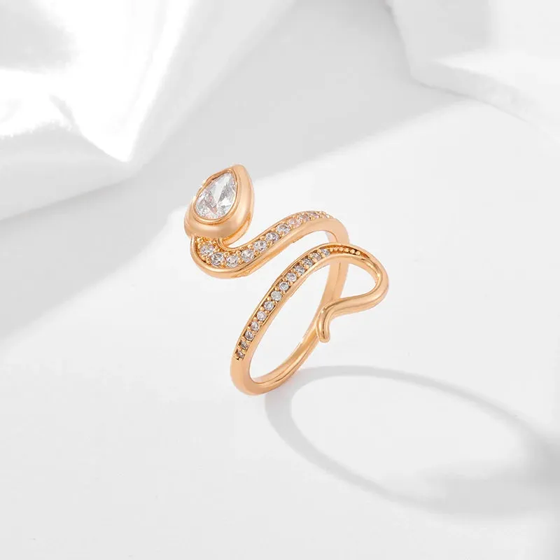 Luxury New Design 14K Rolled Rose Gold AAA  Zirconia Diamonds Full Pave Snake Ring for Women - Party Luxury Jewelry
