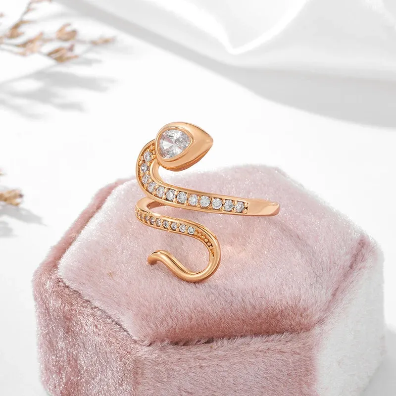 Luxury New Design 14K Rolled Rose Gold AAA  Zirconia Diamonds Full Pave Snake Ring for Women - Party Luxury Jewelry