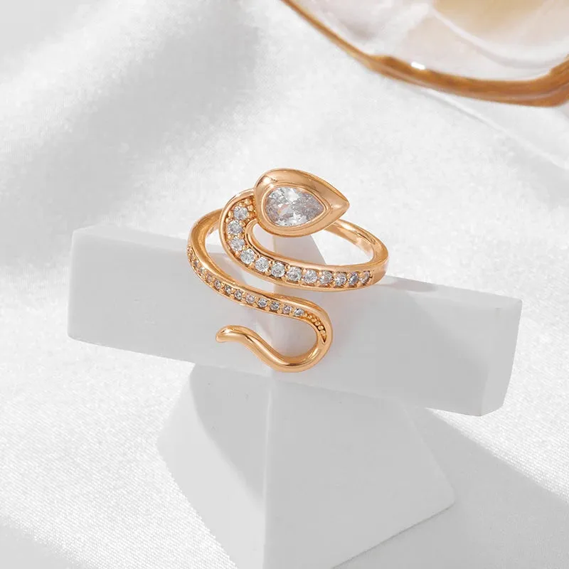 Luxury New Design 14K Rolled Rose Gold AAA  Zirconia Diamonds Full Pave Snake Ring for Women - Party Luxury Jewelry