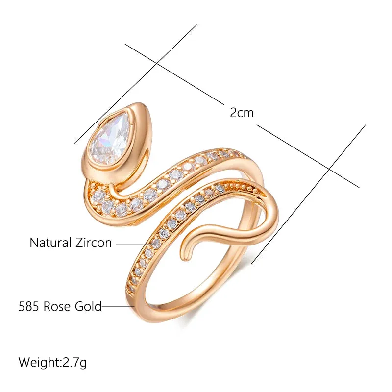 Luxury New Design 14K Rolled Rose Gold AAA  Zirconia Diamonds Full Pave Snake Ring for Women - Party Luxury Jewelry