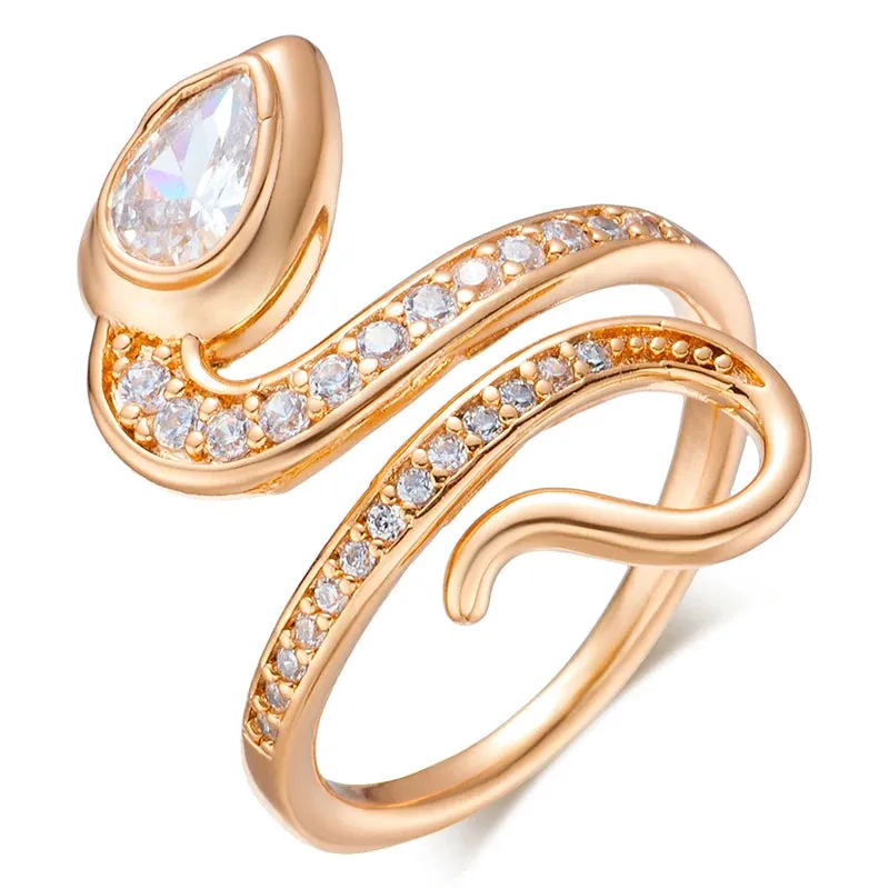 Luxury New Design 14K Rolled Rose Gold AAA  Zirconia Diamonds Full Pave Snake Ring for Women - Party Luxury Jewelry