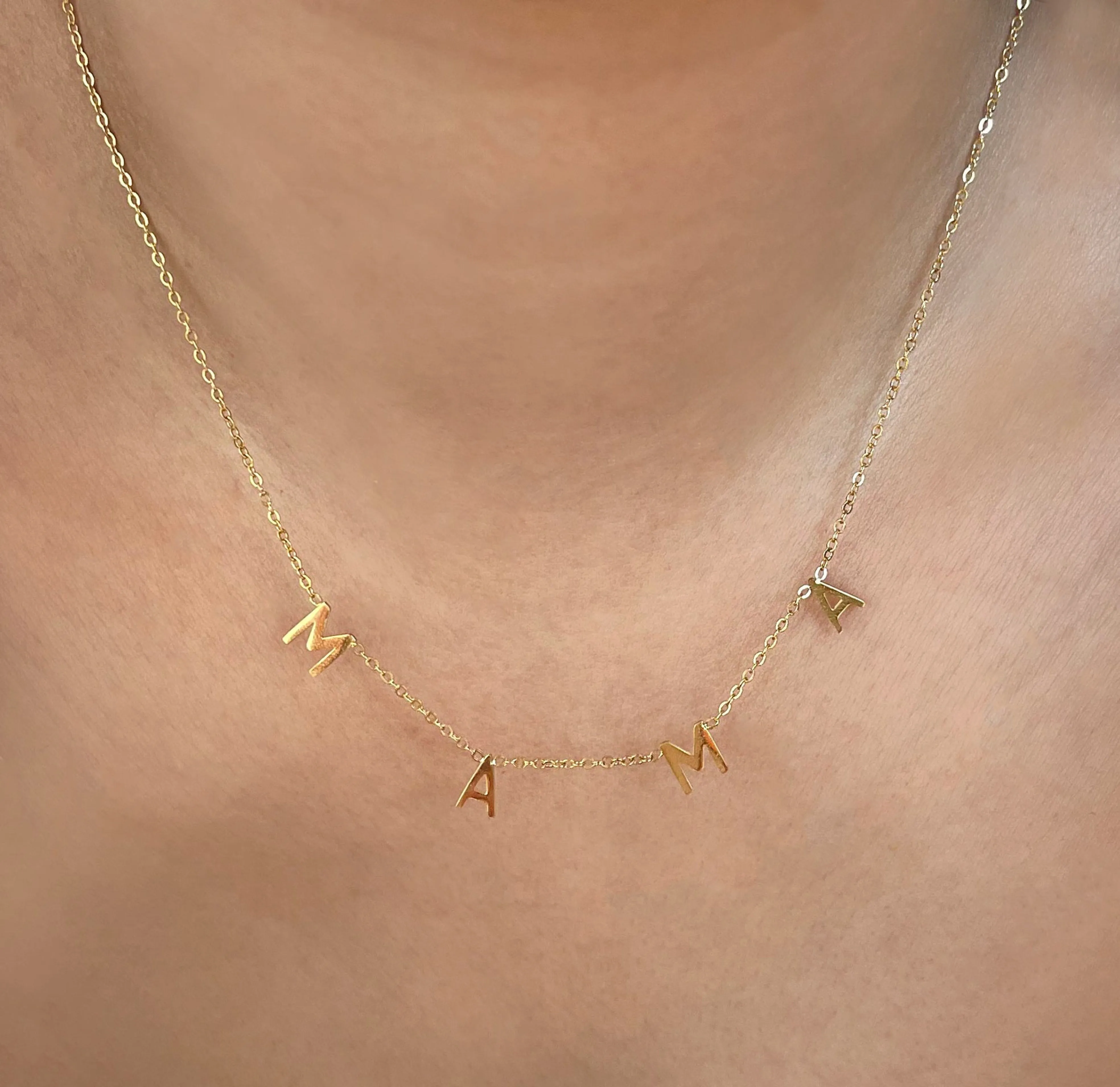 MAMA GOLD DAINTY LETTER NECKLACE