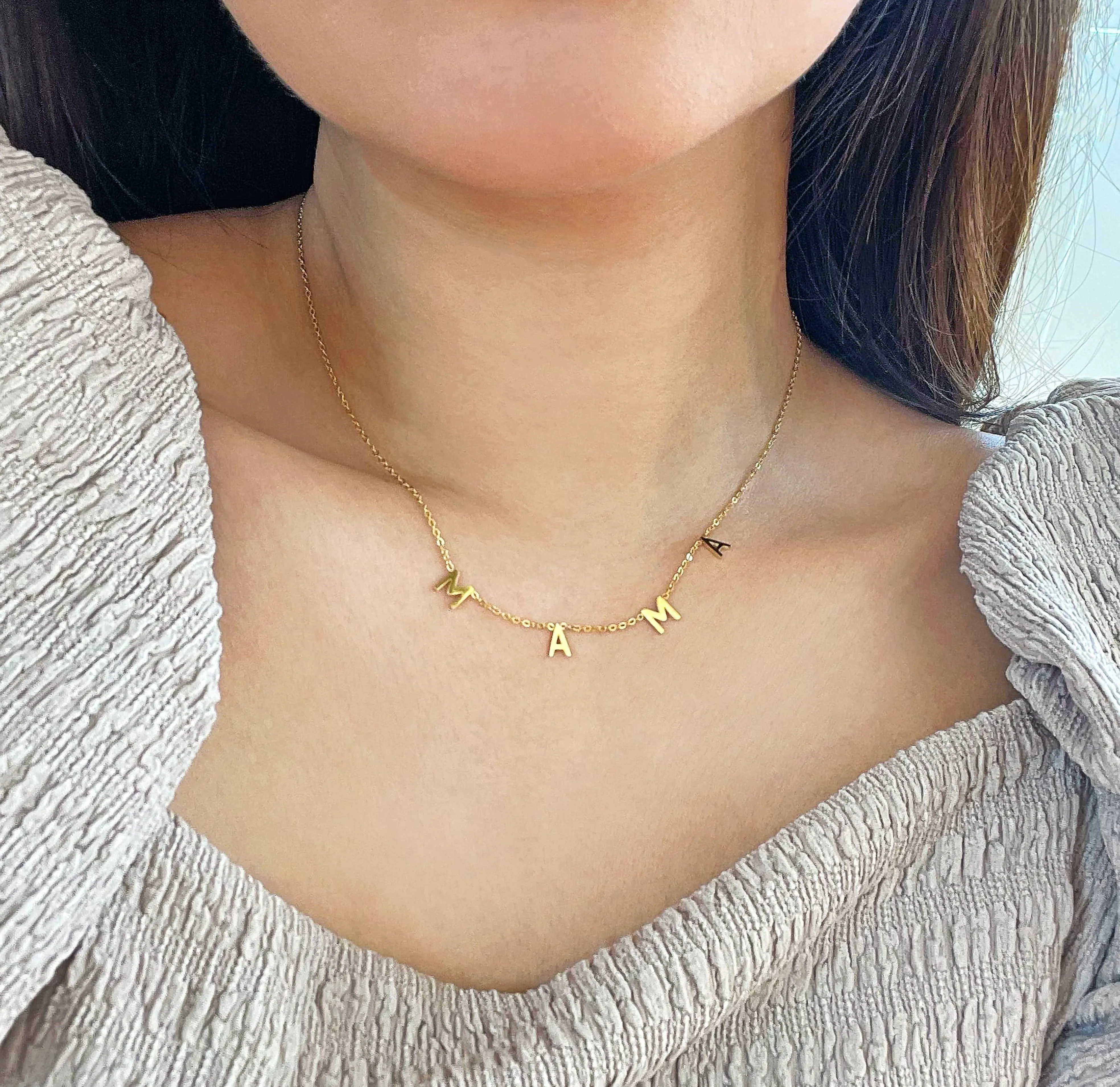 MAMA GOLD DAINTY LETTER NECKLACE