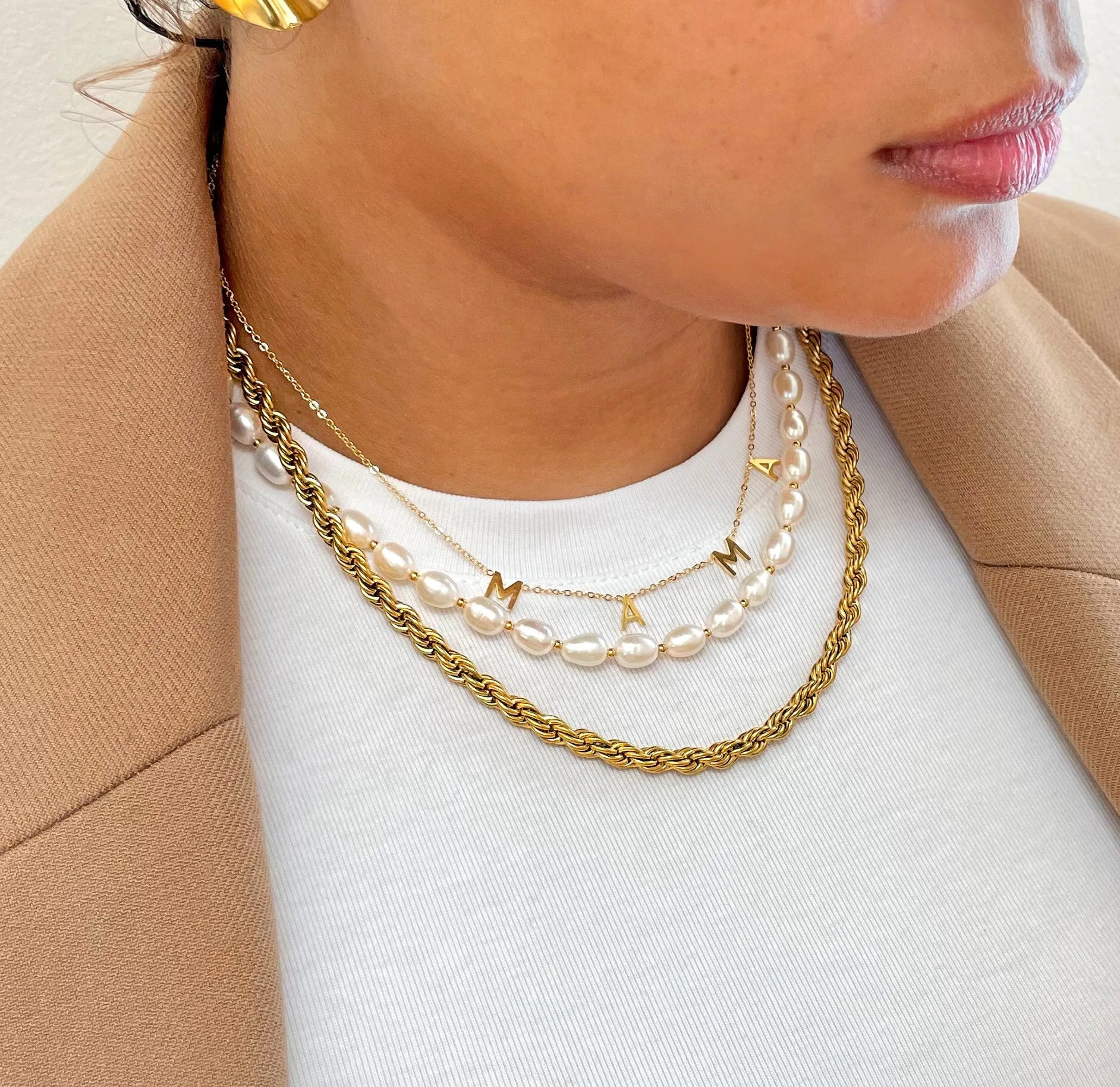 MAMA GOLD DAINTY LETTER NECKLACE