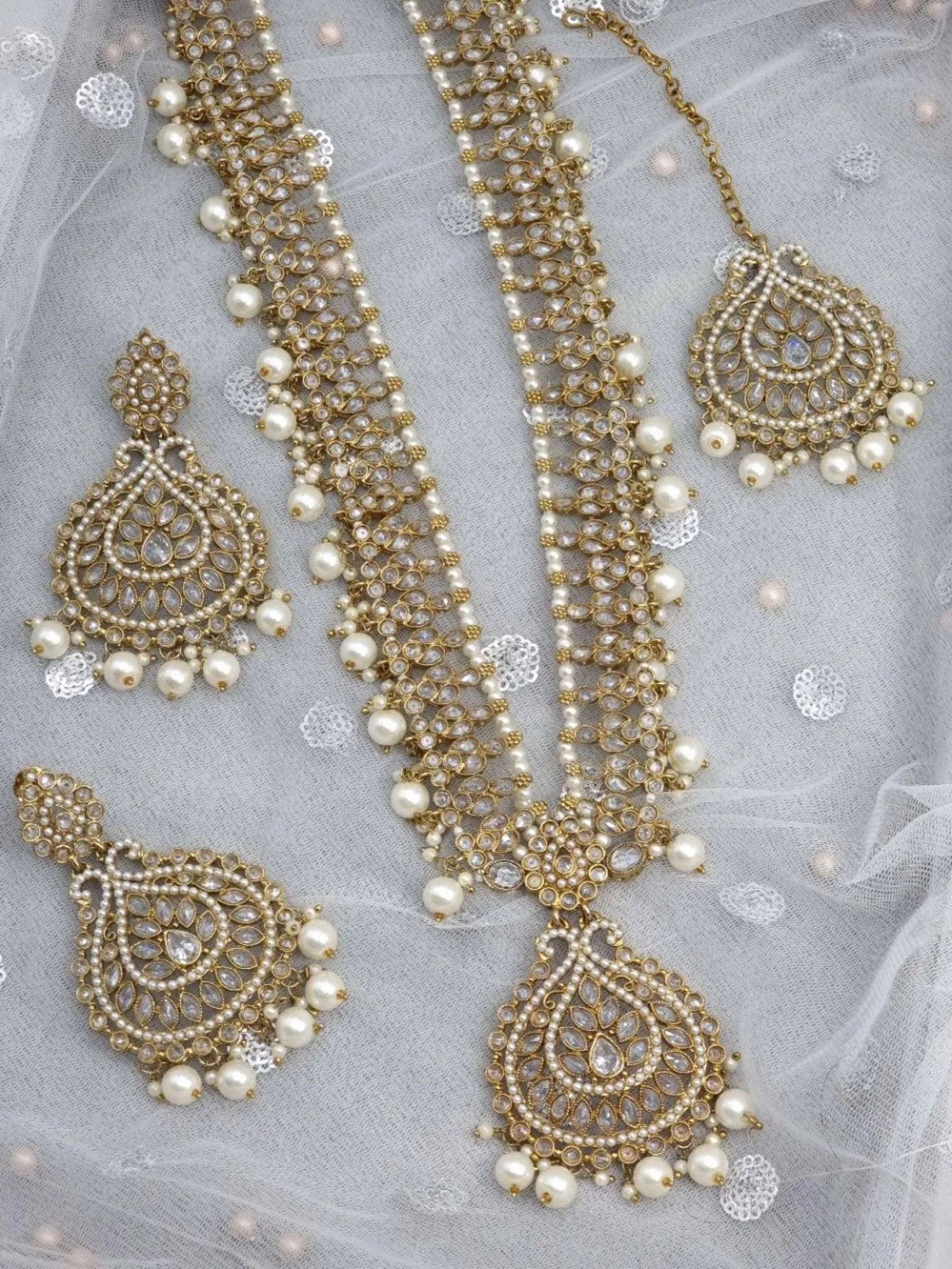 Manaya Antique Gold Polki Mala Necklace Set Clear