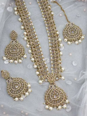 Manaya Antique Gold Polki Mala Necklace Set Clear