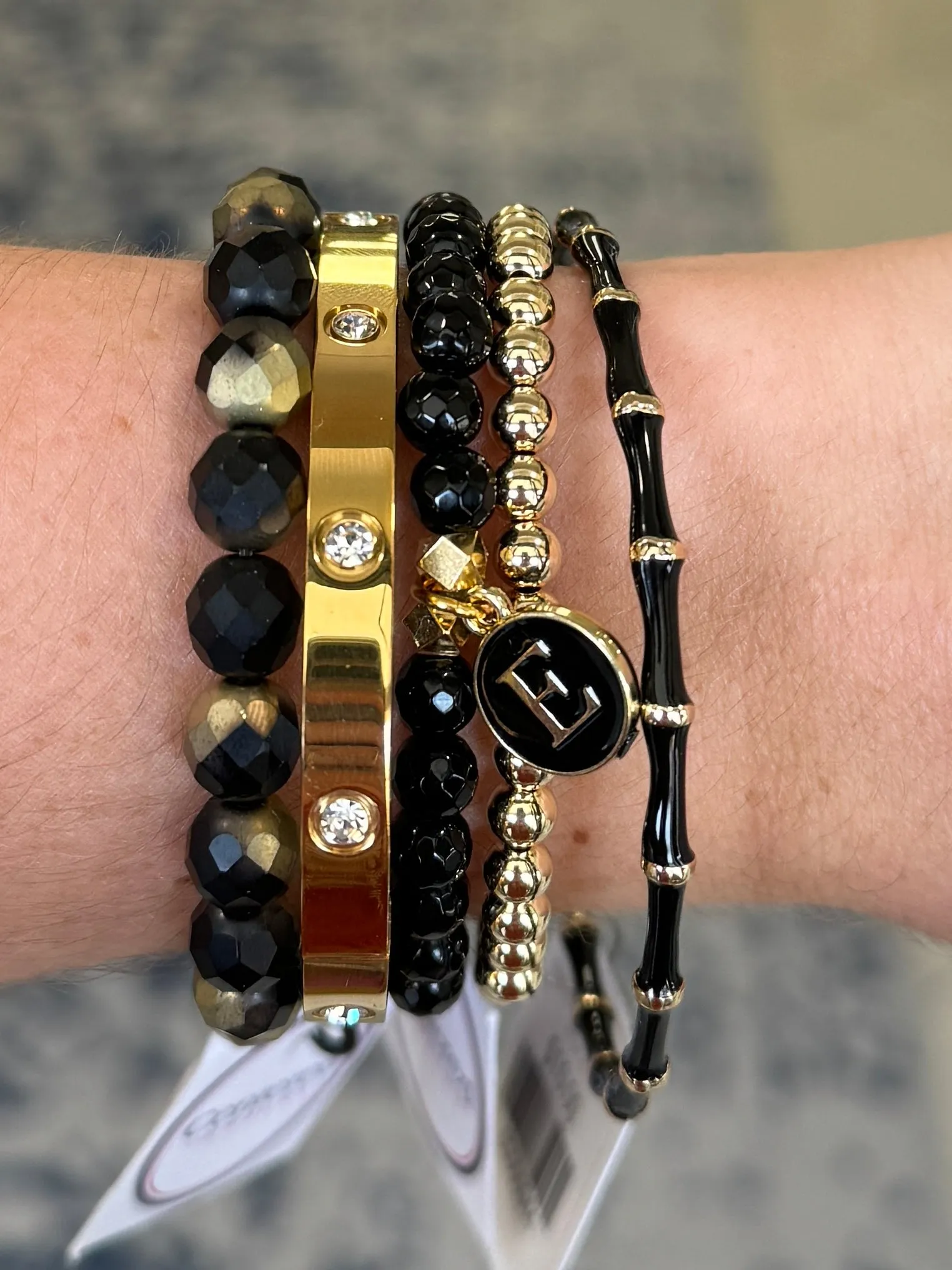Matte Black and Gold Faceted 8mm Bracelet
