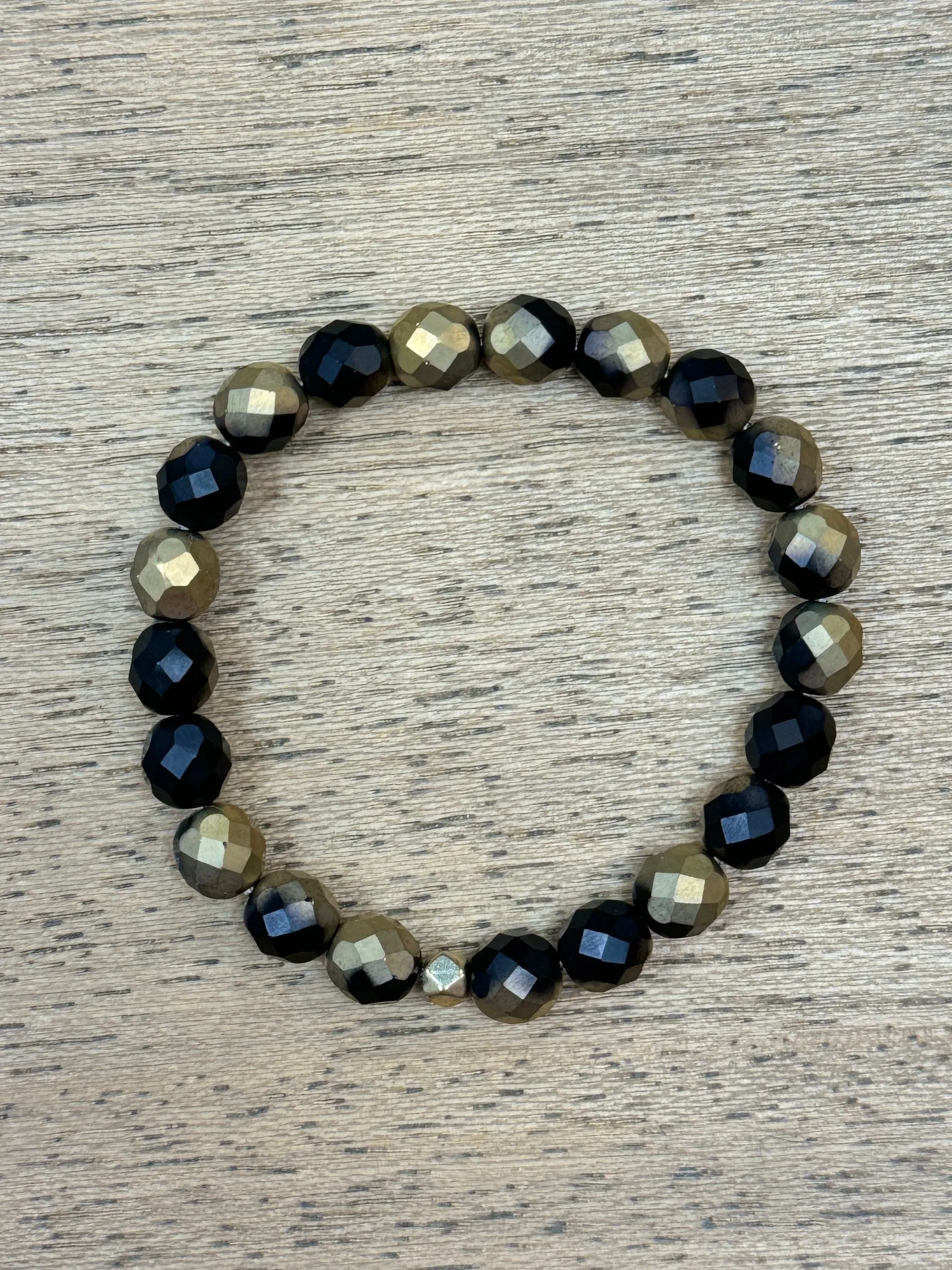 Matte Black and Gold Faceted 8mm Bracelet