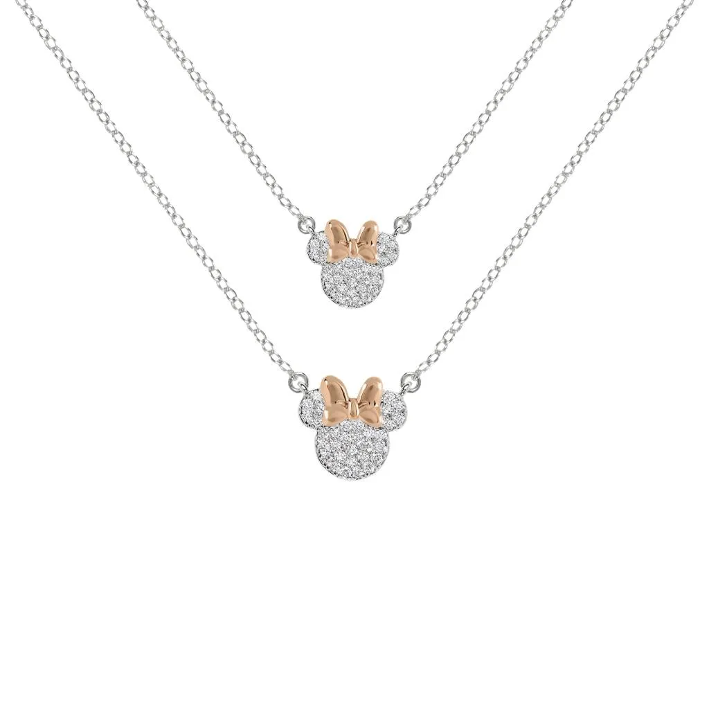 MINNIE - Mother & Daughter Set - 2 Shiny Silver Brass Plated Necklaces