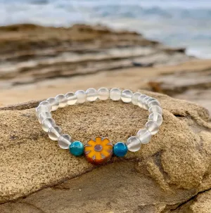Moonstone, Blue Apatite and Coral Flower Minimalist Bracelet