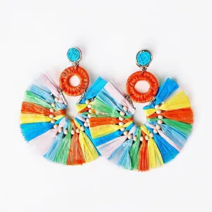 Multi Colored Rattan Earrings