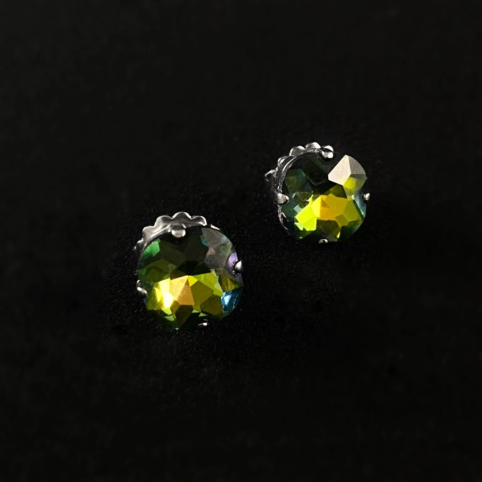 Multicolor Crystal Stud Earrings with Antique Finish and 4-Prong Setting, Vibrant Halcyon - Sorrelli