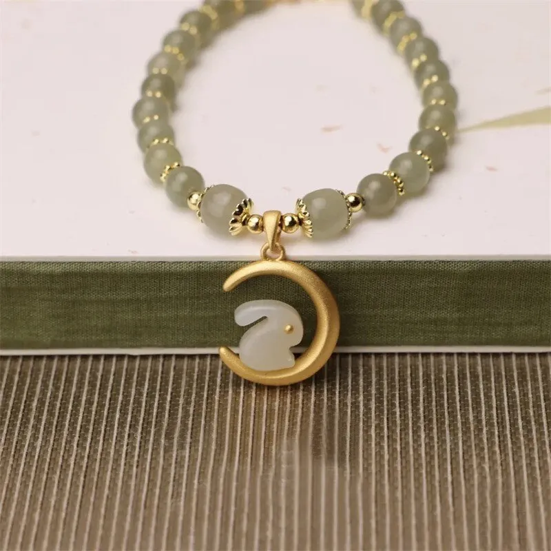Natural Hotan Jade Moon Rabbit Bracelet for women