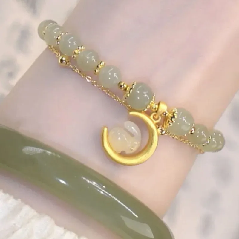 Natural Hotan Jade Moon Rabbit Bracelet for women
