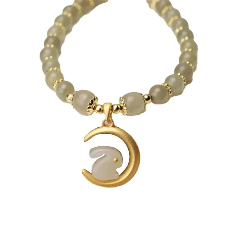 Natural Hotan Jade Moon Rabbit Bracelet for women