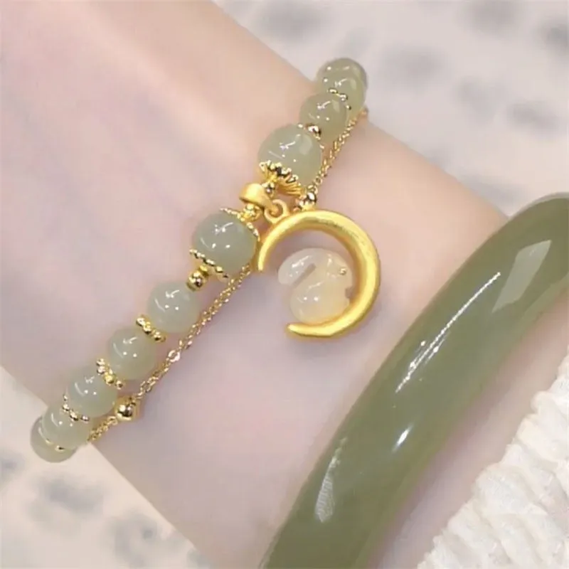 Natural Hotan Jade Moon Rabbit Bracelet for women