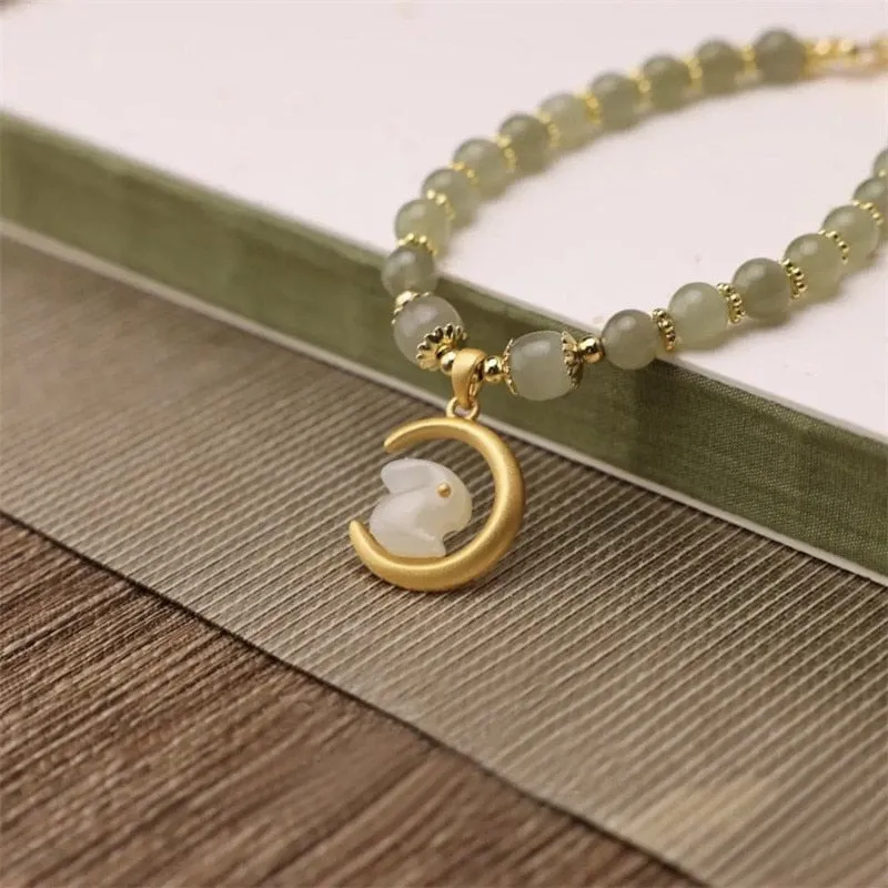 Natural Hotan Jade Moon Rabbit Bracelet for women