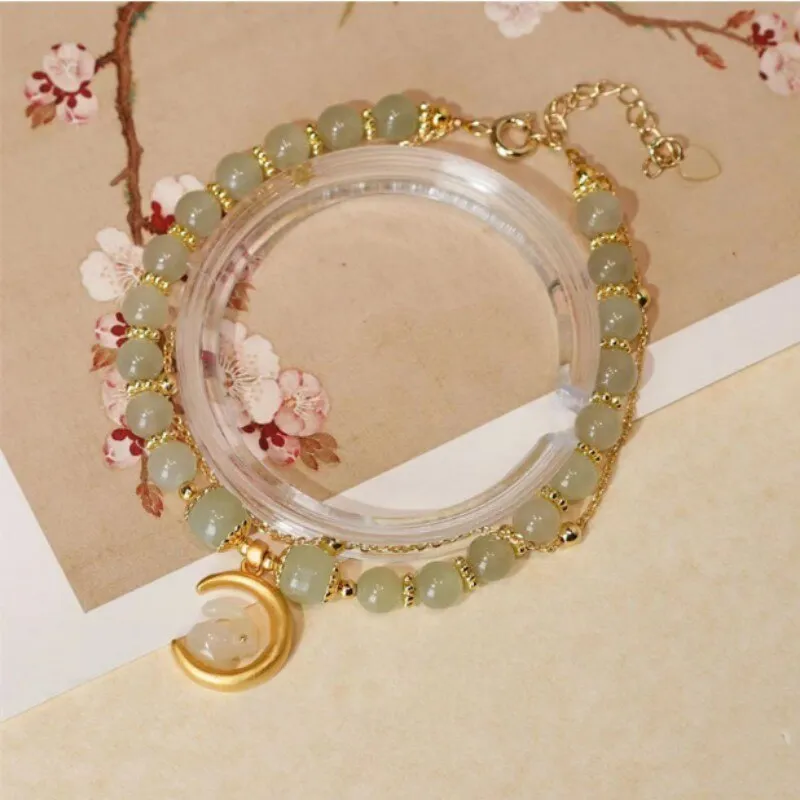 Natural Hotan Jade Moon Rabbit Bracelet for women