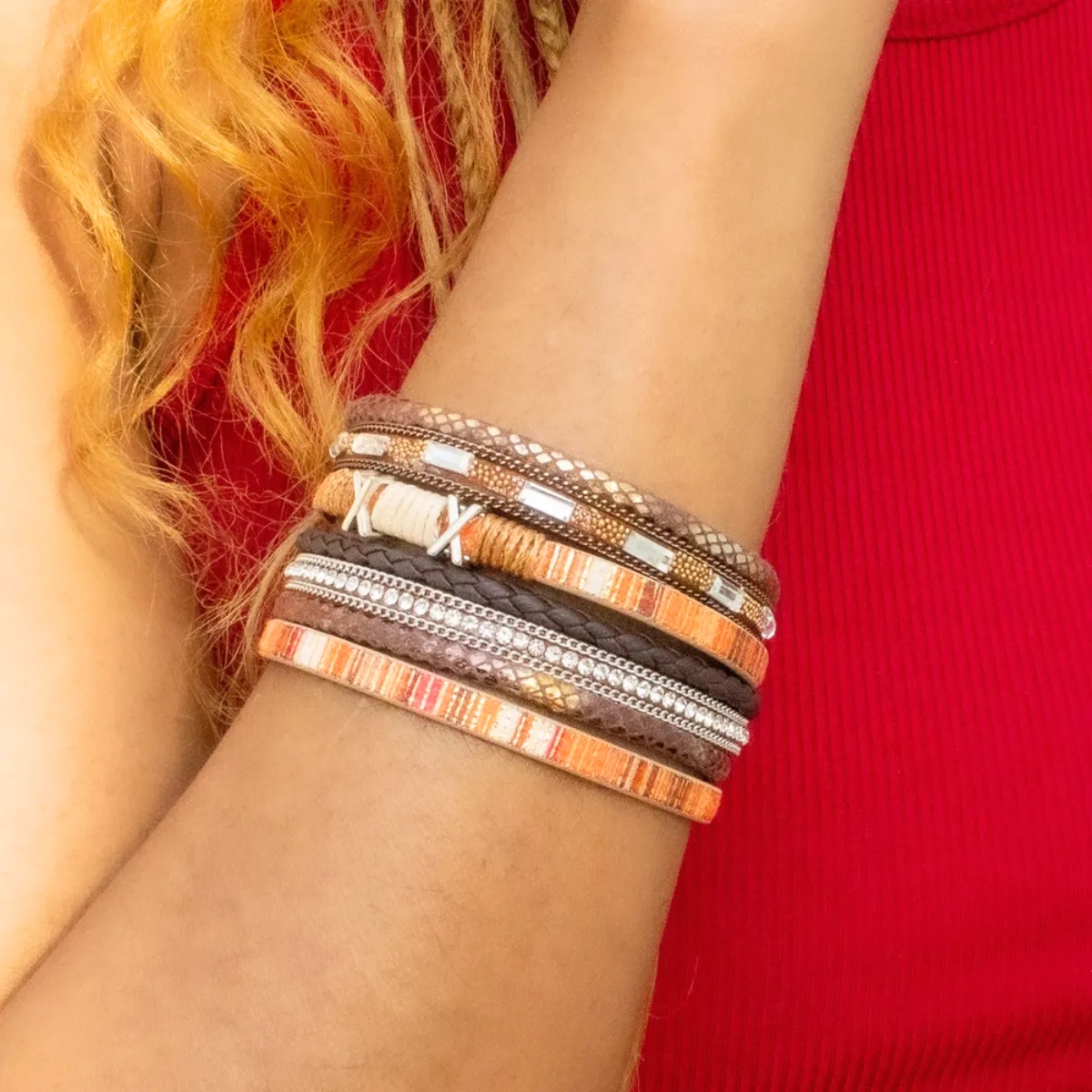 Orange Brown Multi Strand Bracelet