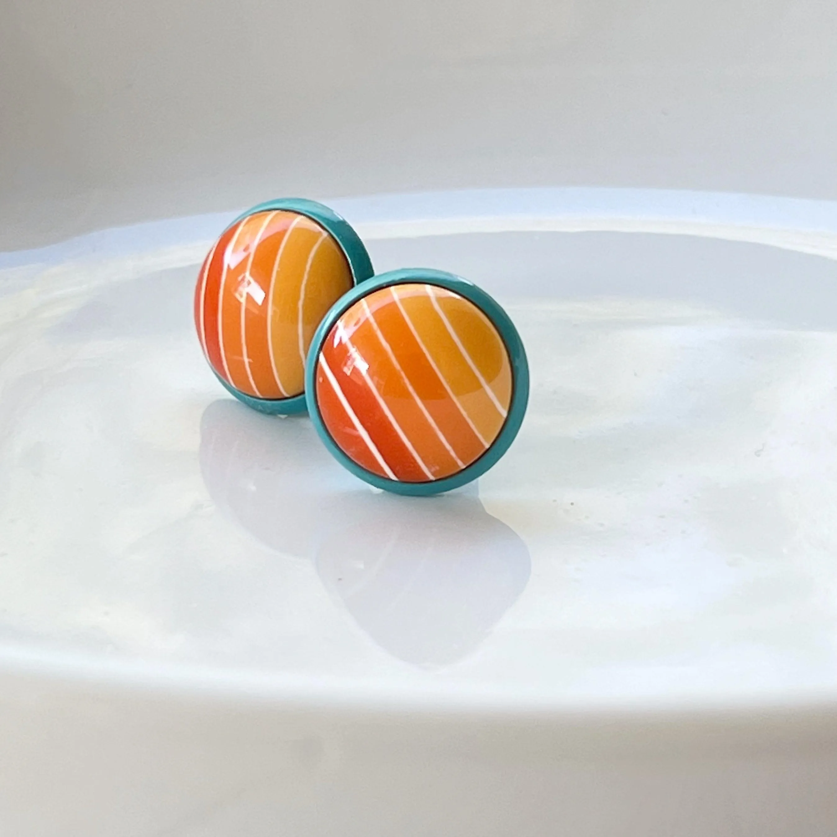 Orange Gradient Striped Blue Unisex Earrings - Stylish & Unique Accessories