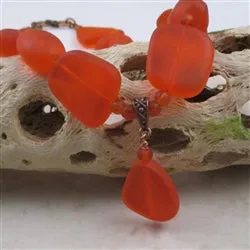 Orange Sea Glass Bead Pendant  Necklace