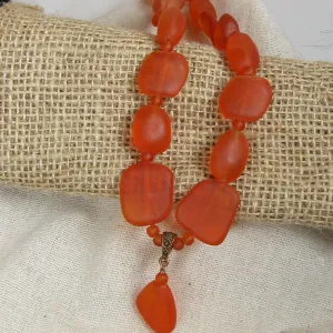 Orange Sea Glass Bead Pendant  Necklace