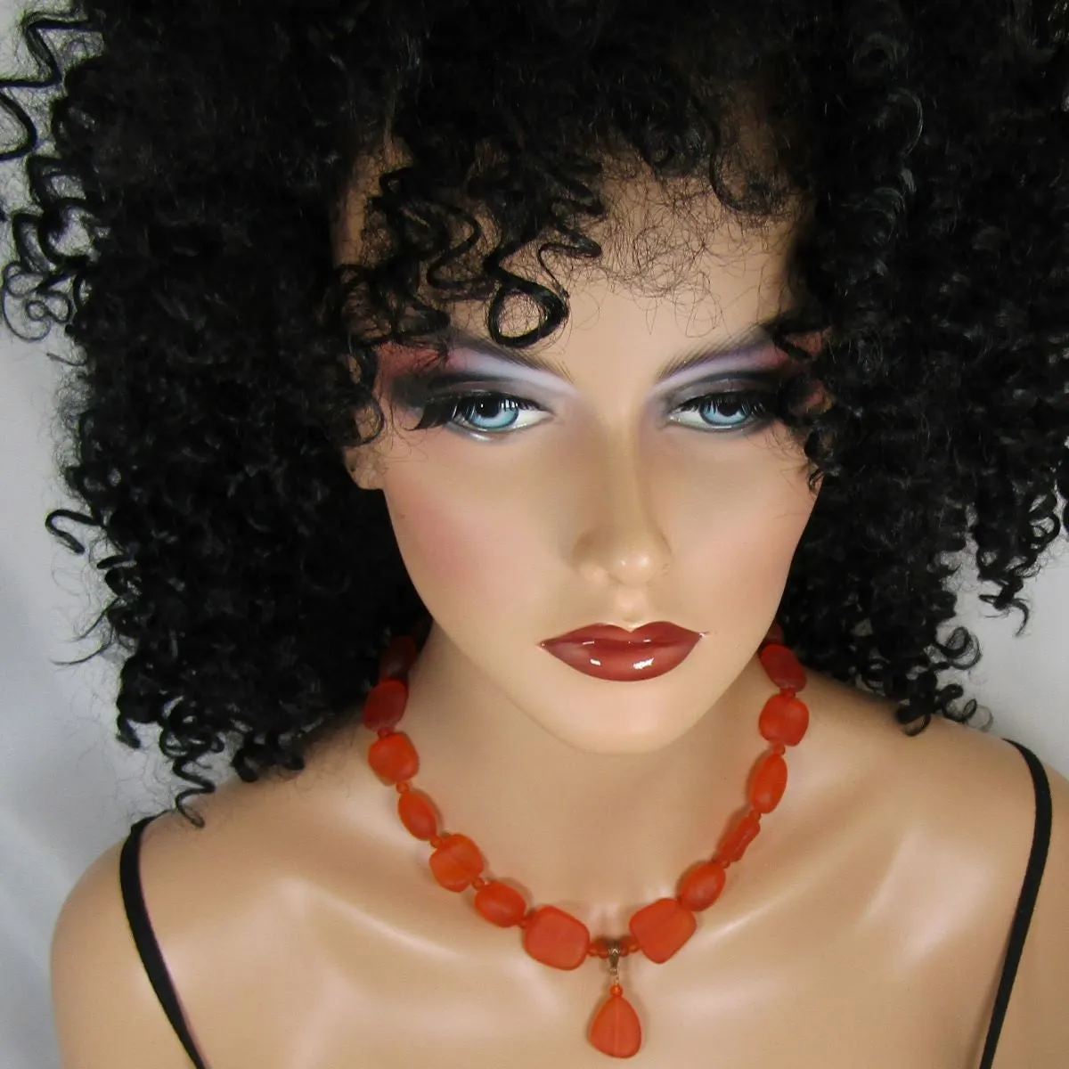 Orange Sea Glass Bead Pendant  Necklace