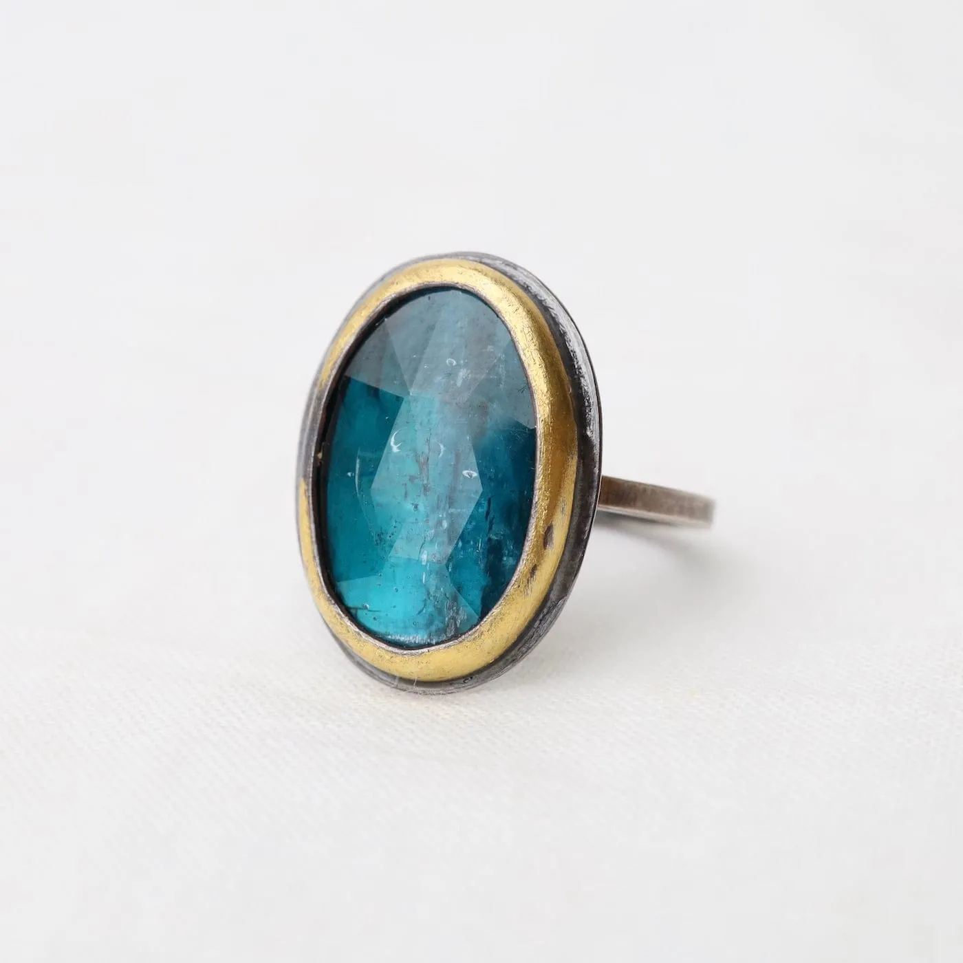 Oval Crescent Rim Ring with Parabela Kyanite