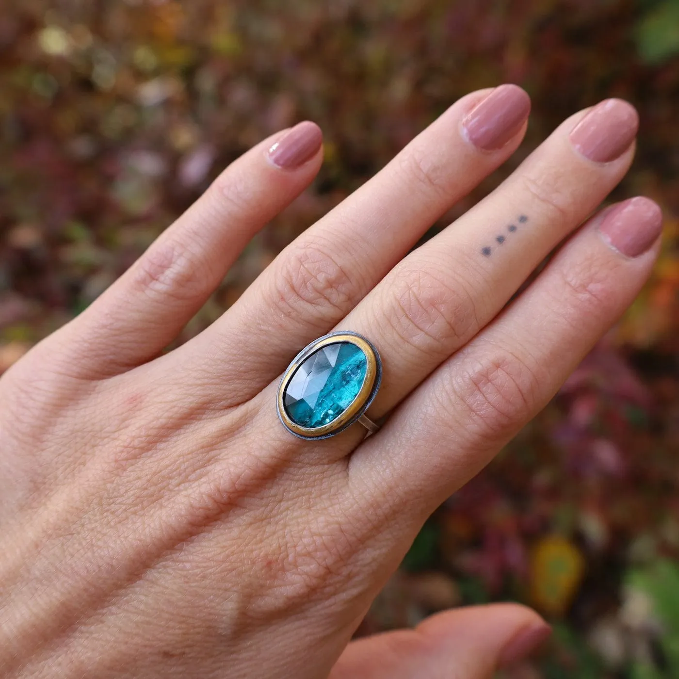 Oval Crescent Rim Ring with Parabela Kyanite