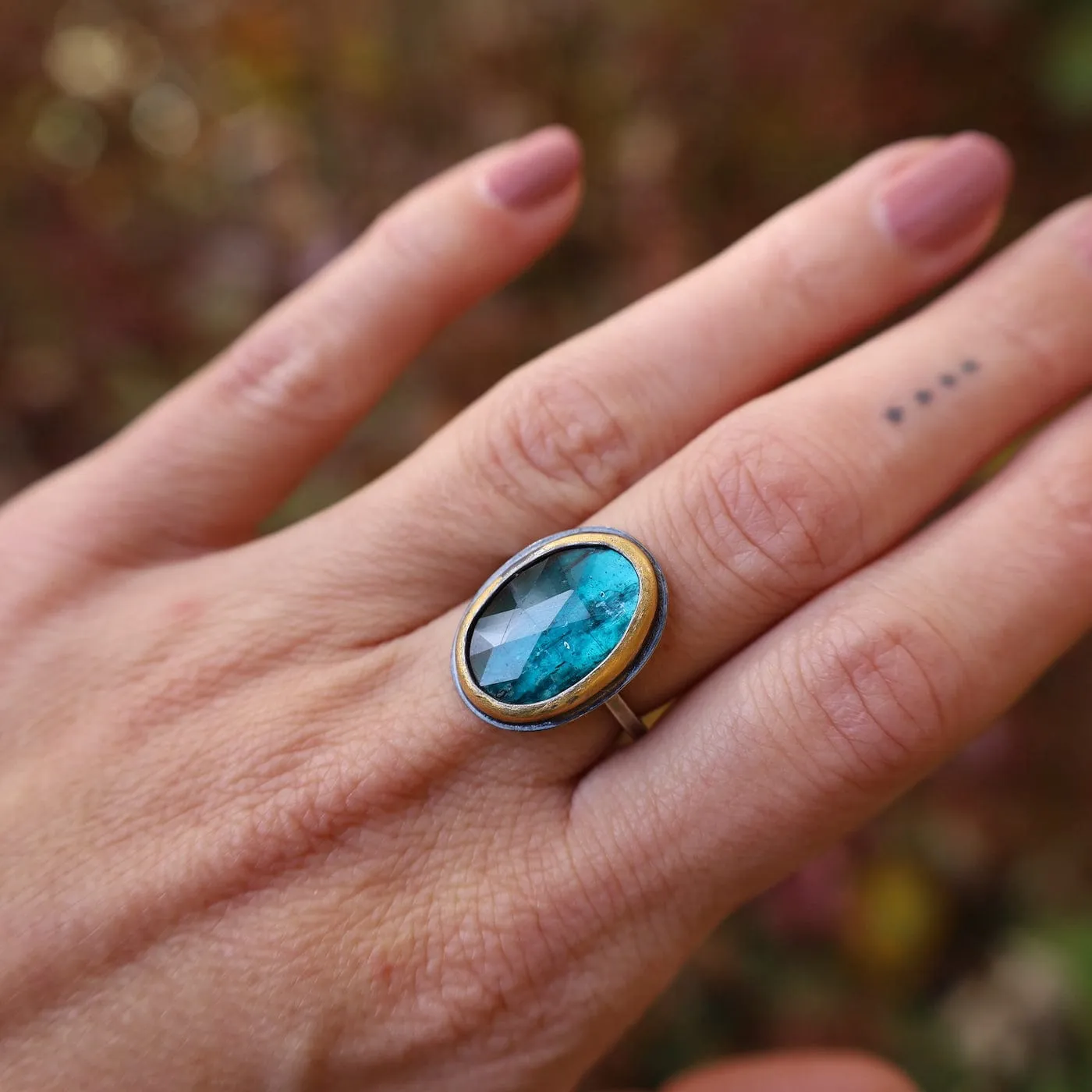 Oval Crescent Rim Ring with Parabela Kyanite