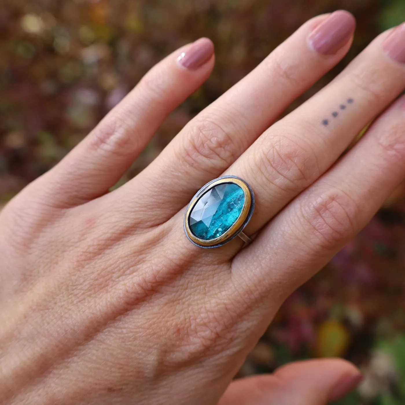 Oval Crescent Rim Ring with Parabela Kyanite