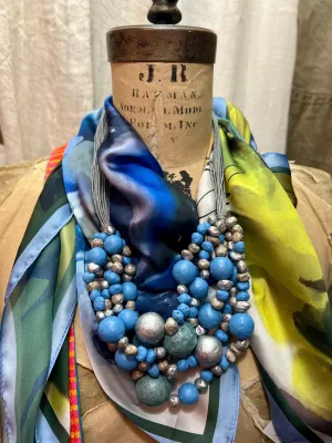 Paper Mache Artdeco Necklace-Aztec Blue