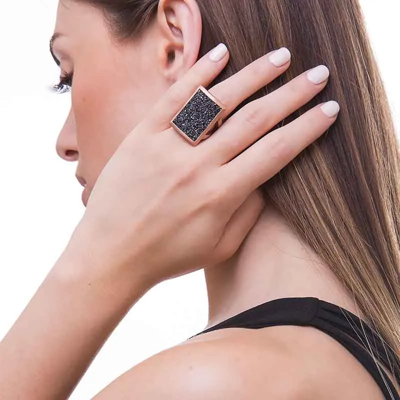 Parallelogram Sterling Silver Ring with Black Diamonds plated in 18K Rose Gold (No 54)