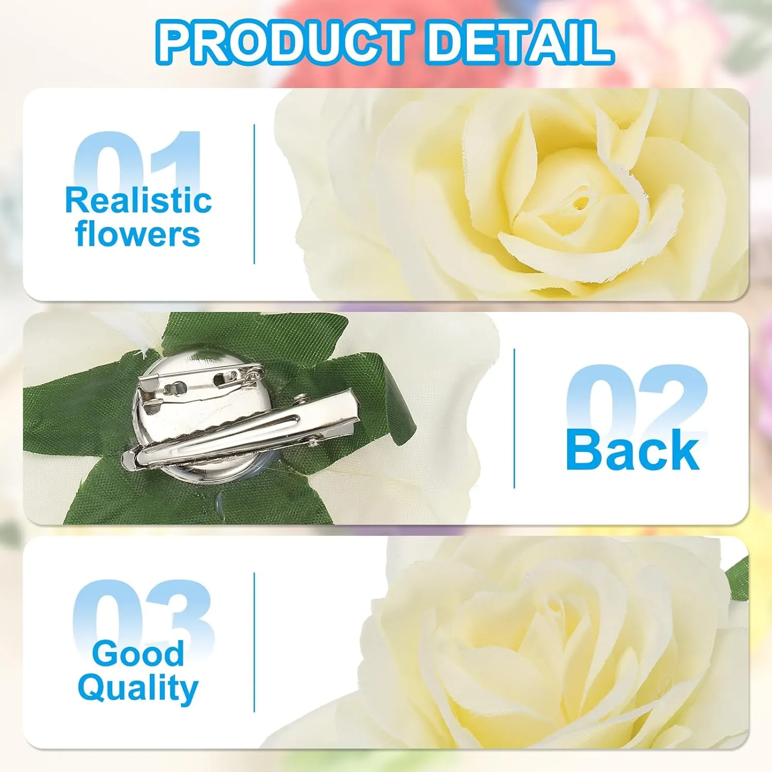 PATIKIL Rose Boho Hair Clips, Fabric Flower Brooch Pins for Women Wedding Party Dance Dress Clothes Accessories Valentine's Day Gifts