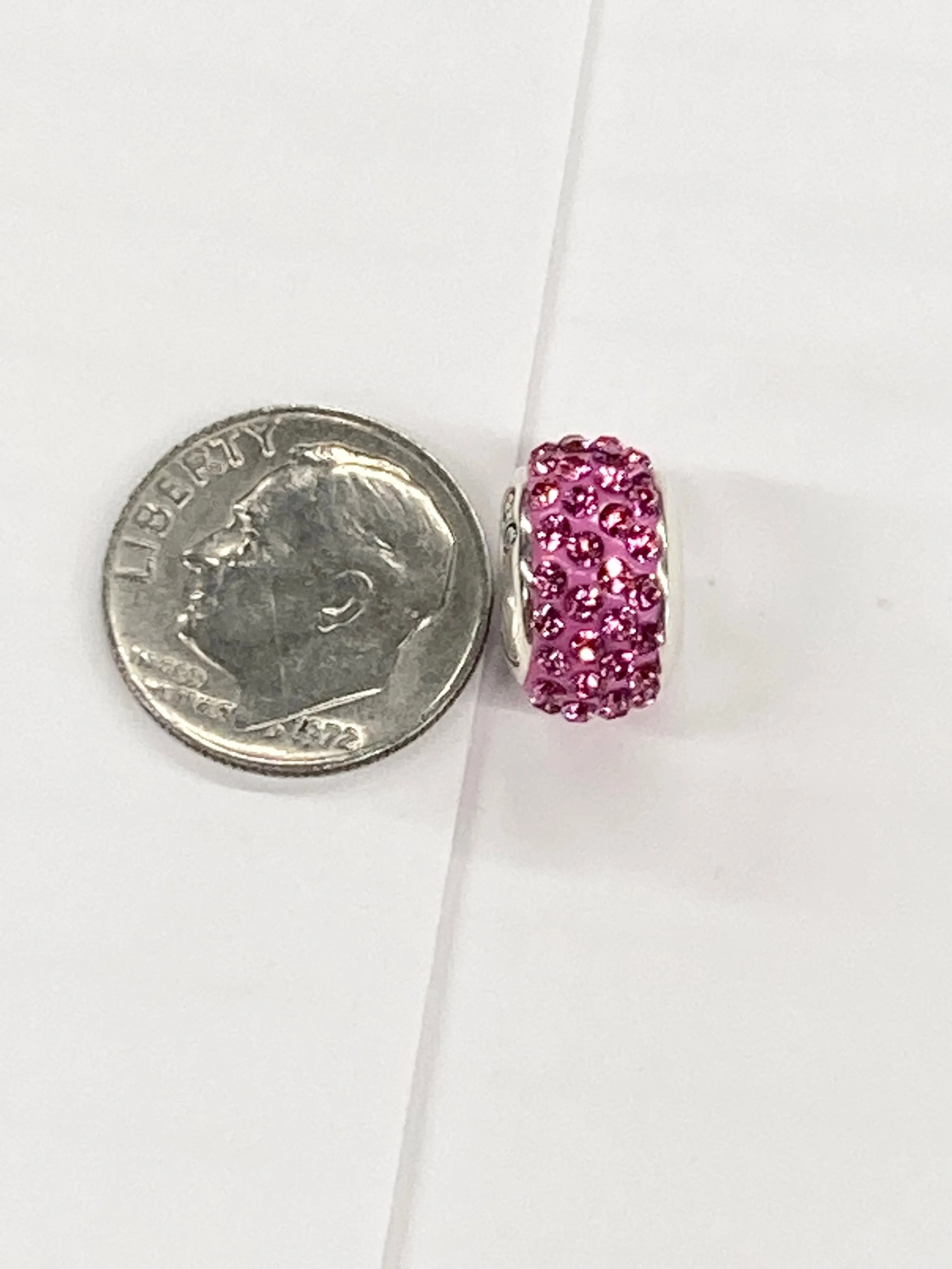 Pink Crystal Silver Bead