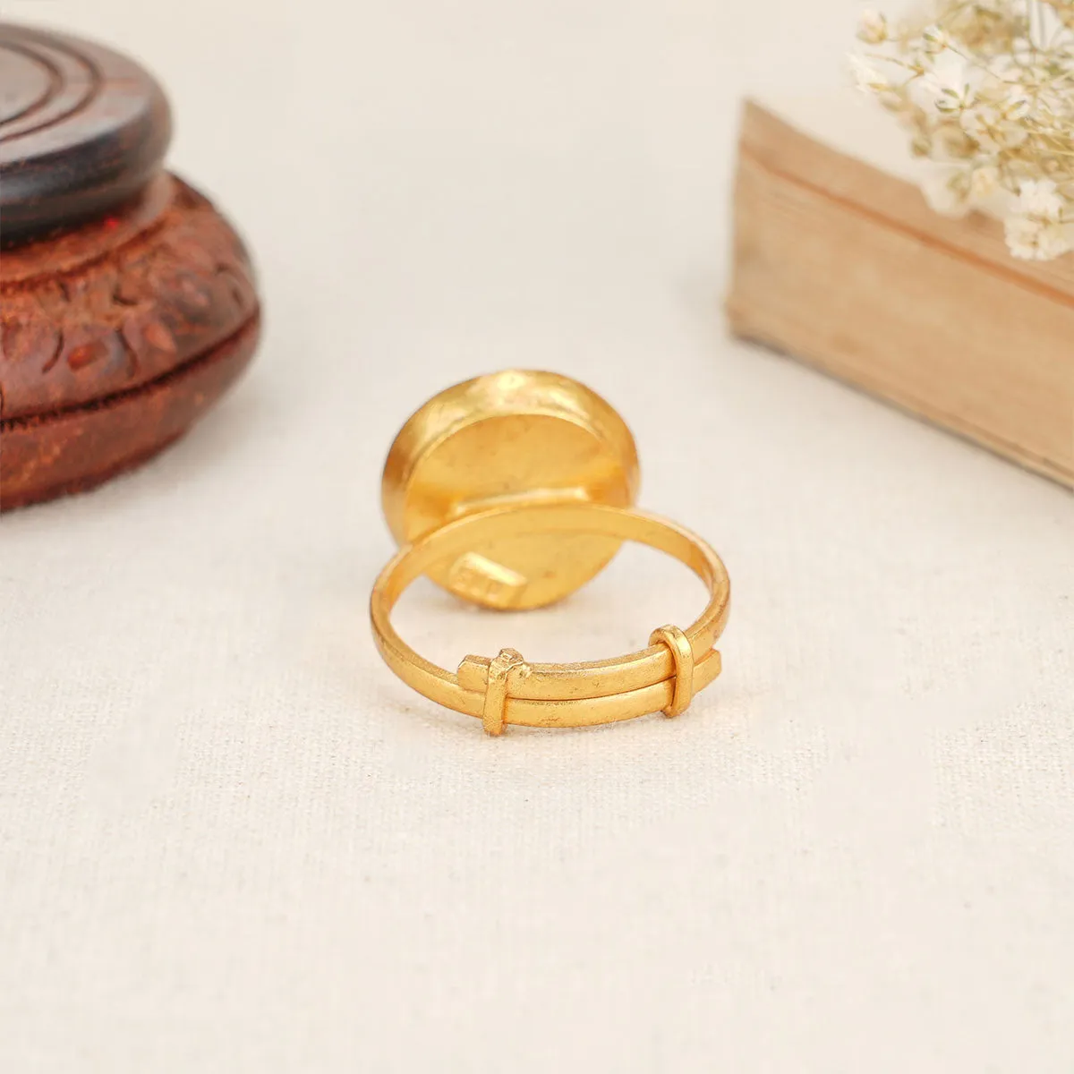 Pink Floral Kundan Ring