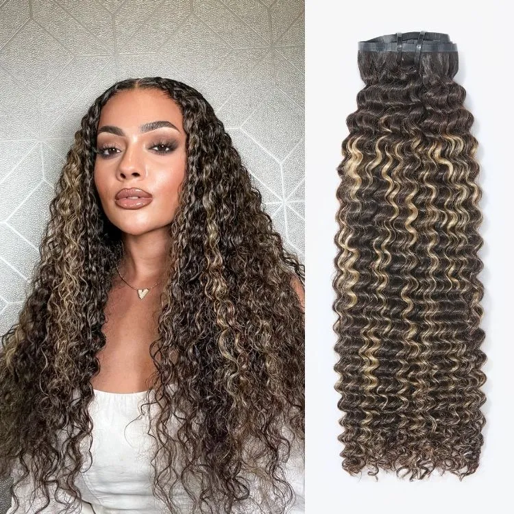 Platinum Blonde Highlight Kinky Curly Seamless Clip in Extensions Human Hair 135g 9pcs / 7pcs with Free Gift