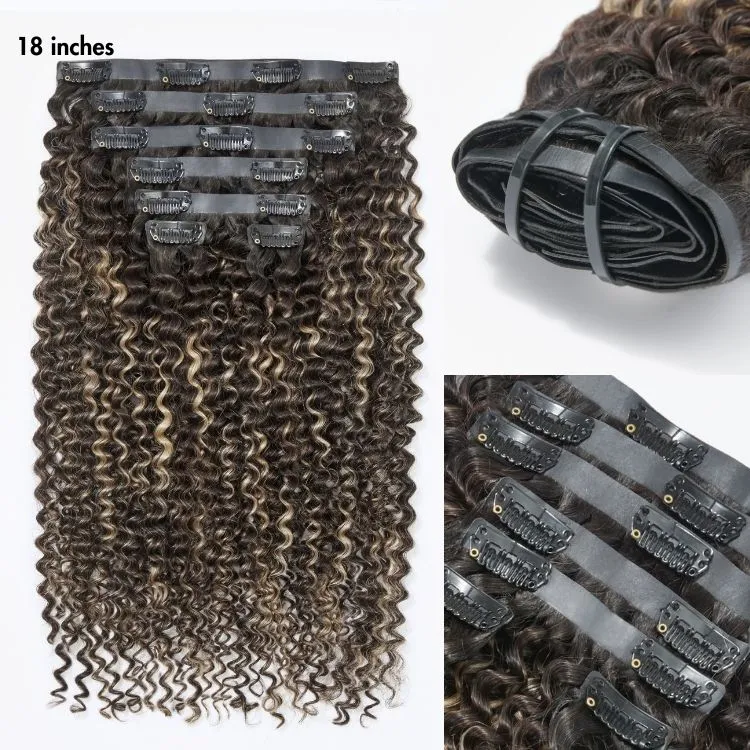 Platinum Blonde Highlight Kinky Curly Seamless Clip in Extensions Human Hair 135g 9pcs / 7pcs with Free Gift