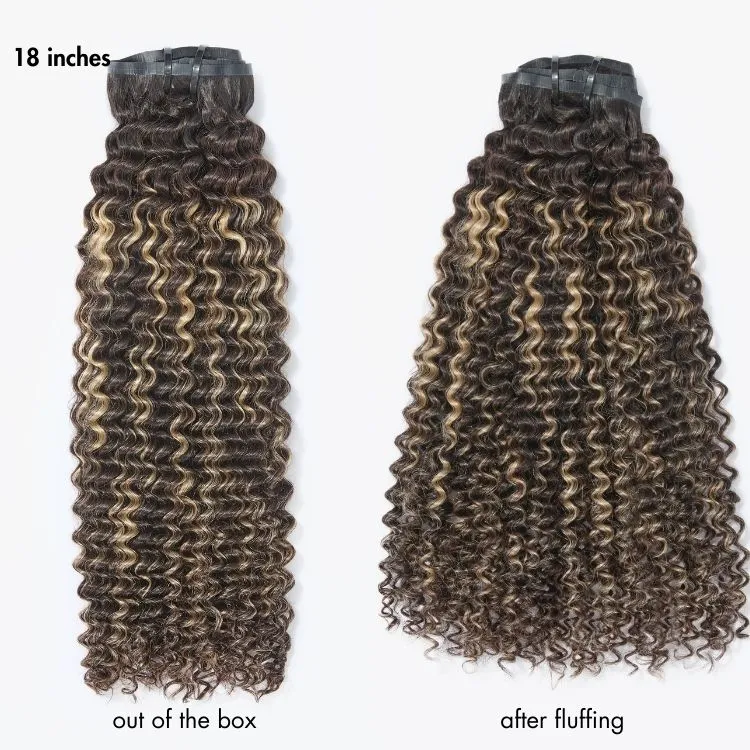 Platinum Blonde Highlight Kinky Curly Seamless Clip in Extensions Human Hair 135g 9pcs / 7pcs with Free Gift