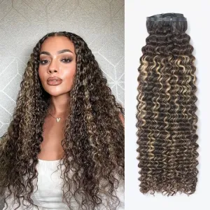 Platinum Blonde Highlight Kinky Curly Seamless Clip in Extensions Human Hair 135g 9pcs / 7pcs with Free Gift