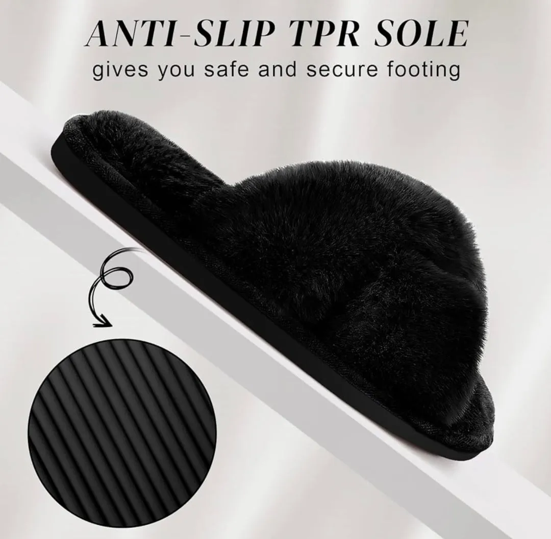 Plush Cross Band Slippers