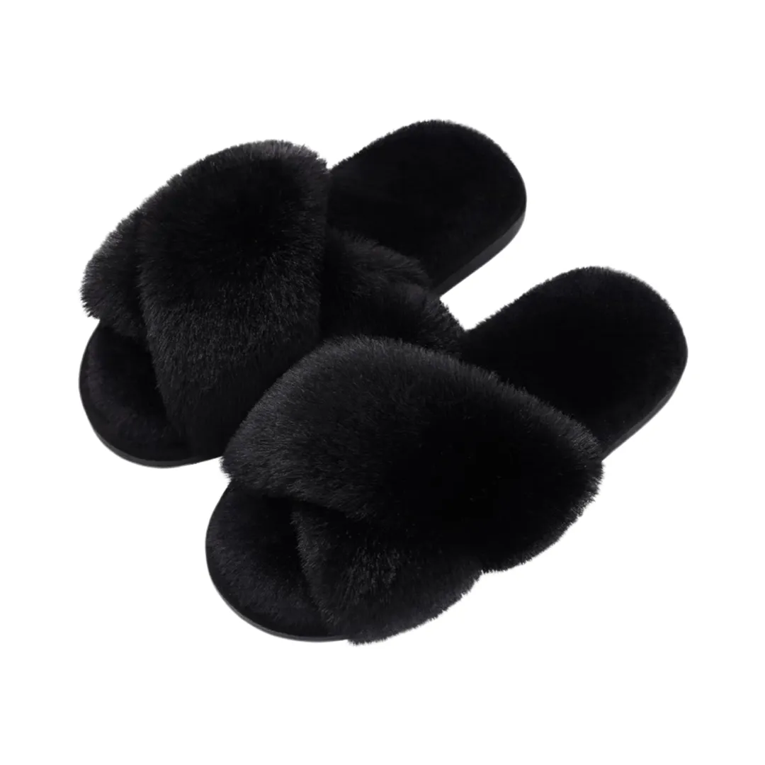 Plush Cross Band Slippers