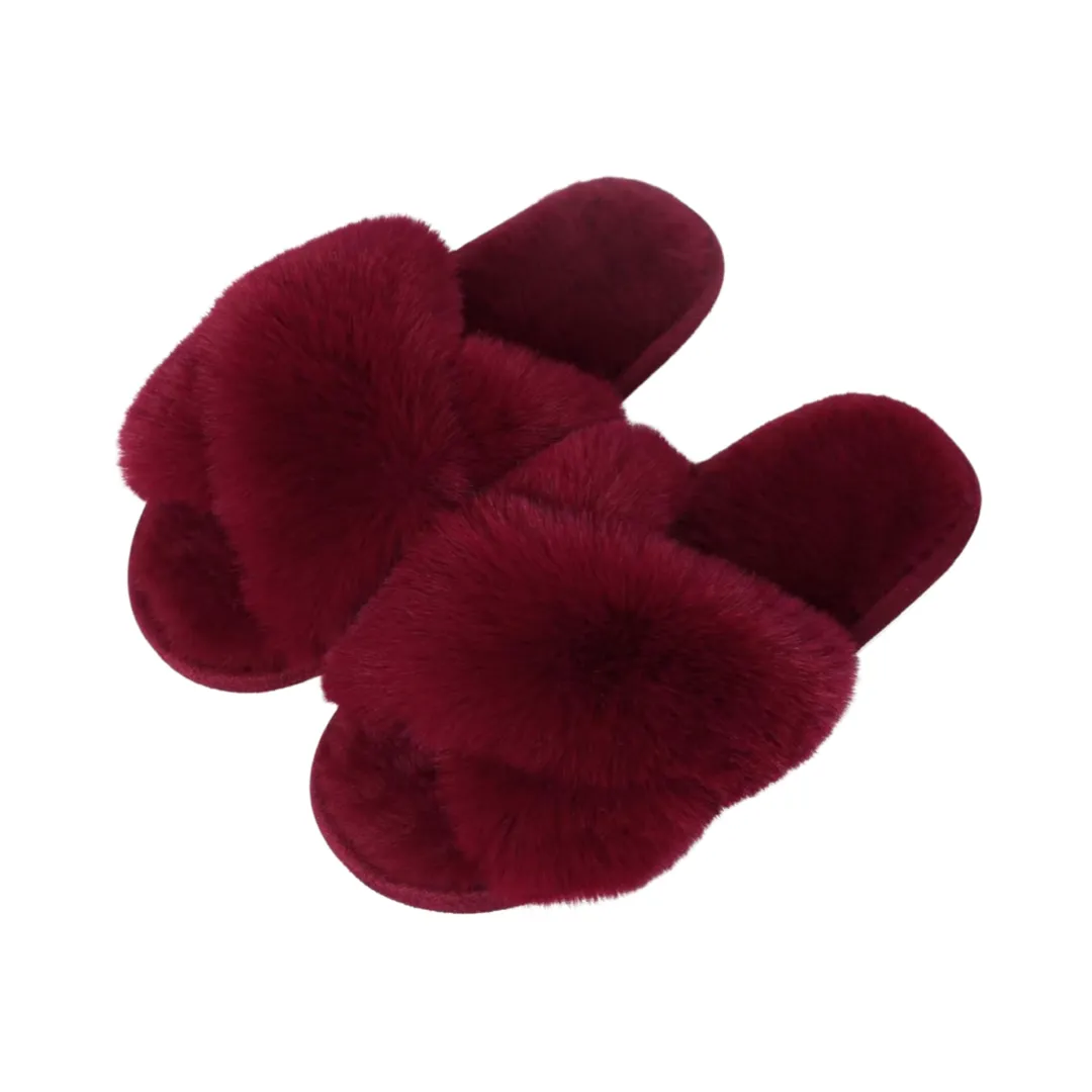 Plush Cross Band Slippers