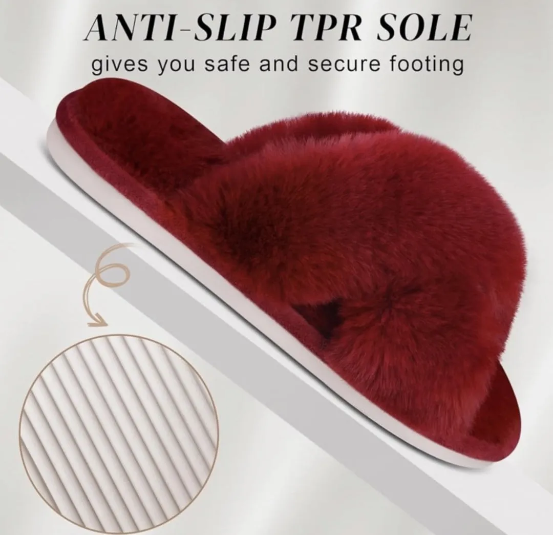 Plush Cross Band Slippers