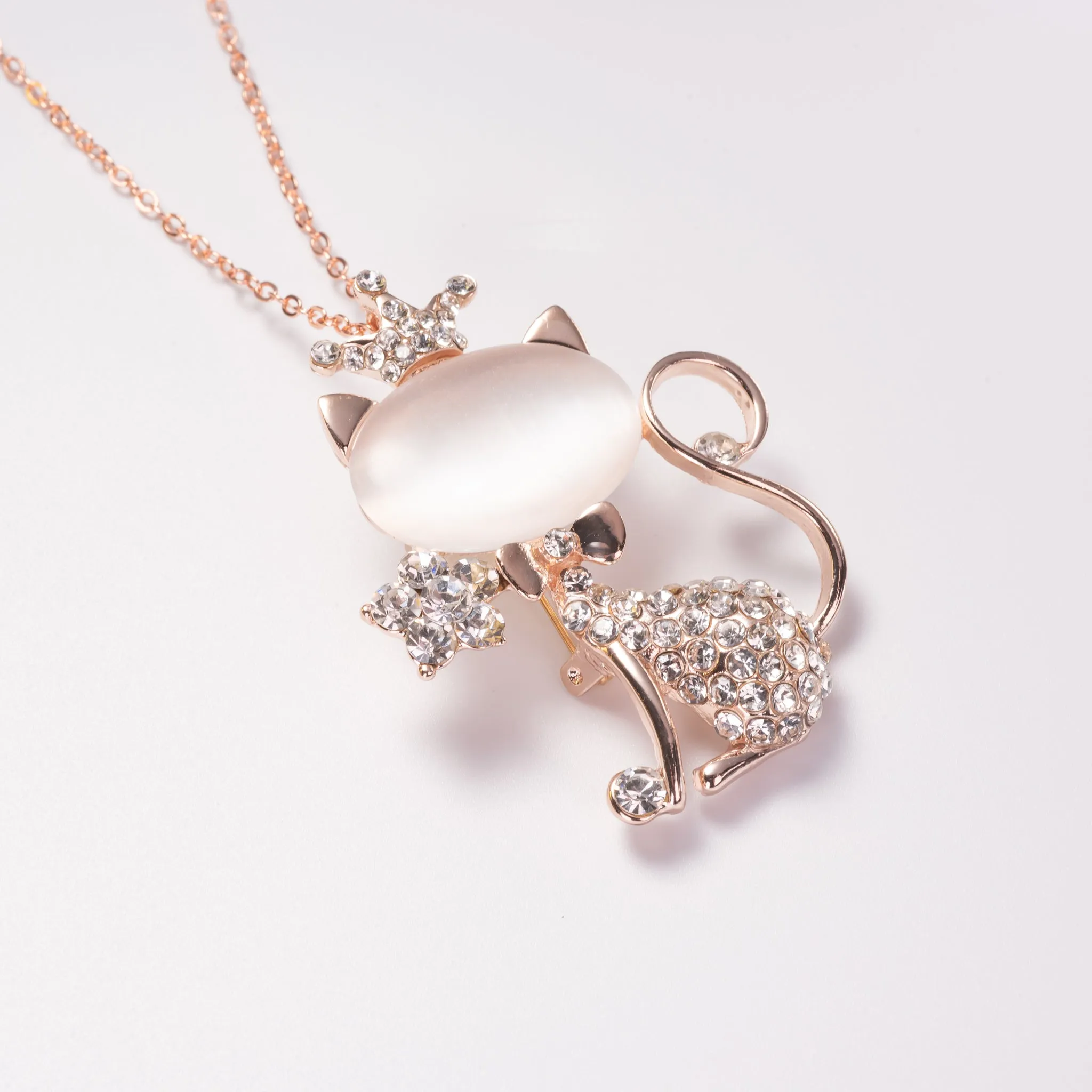 Queen Cat Brooch Pin Jewelry and Pendant Necklace
