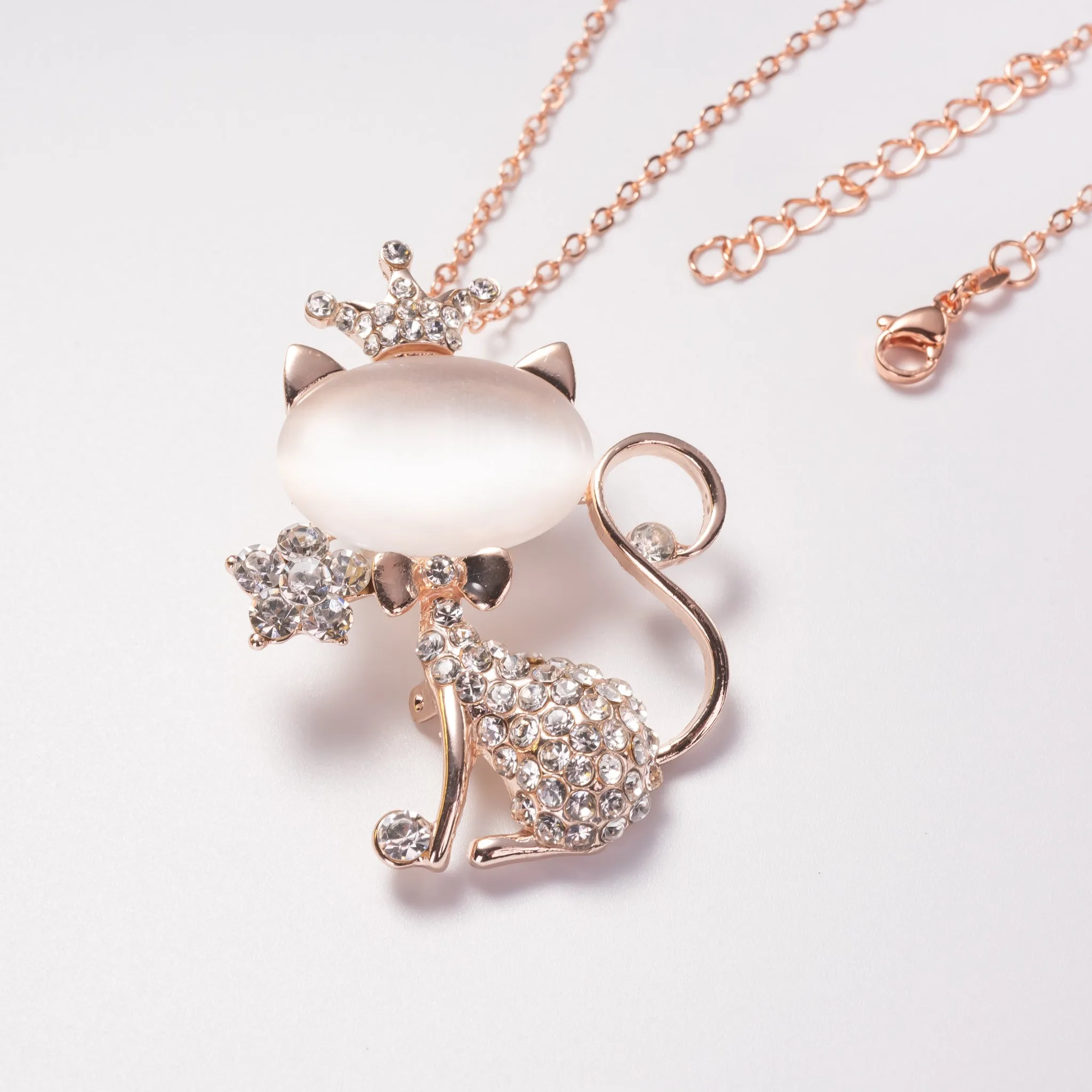 Queen Cat Brooch Pin Jewelry and Pendant Necklace
