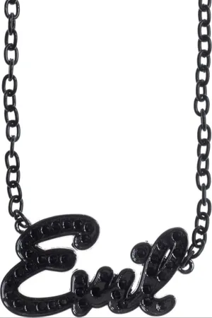 "Evil" Rhinestone Nameplate Necklace by Sourpuss