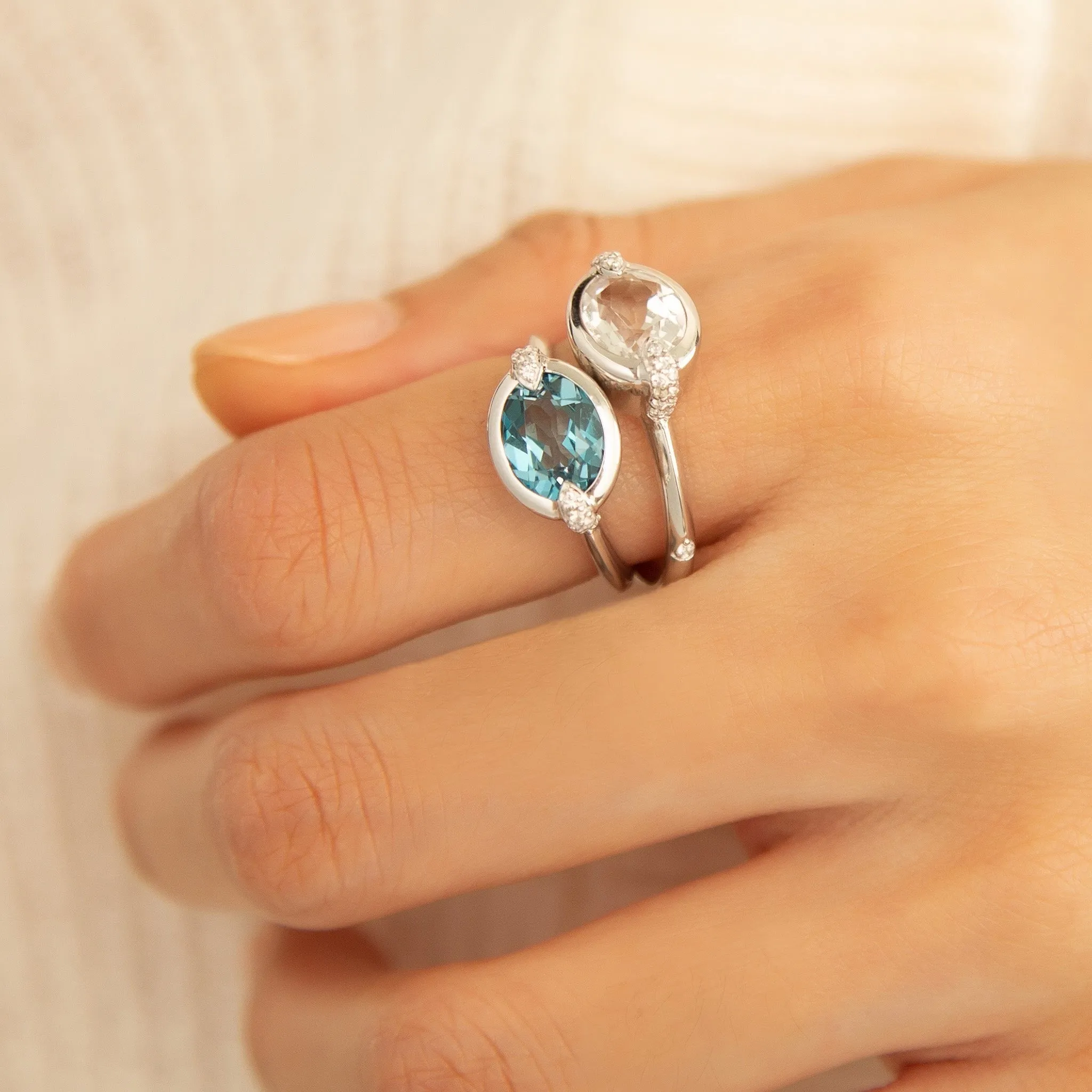 "POINTS NORTH" DEEP-SET OVAL ROCK CRYSTAL RING