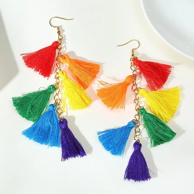 Rainbow Long Tassel Earrings