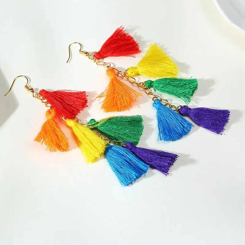 Rainbow Long Tassel Earrings